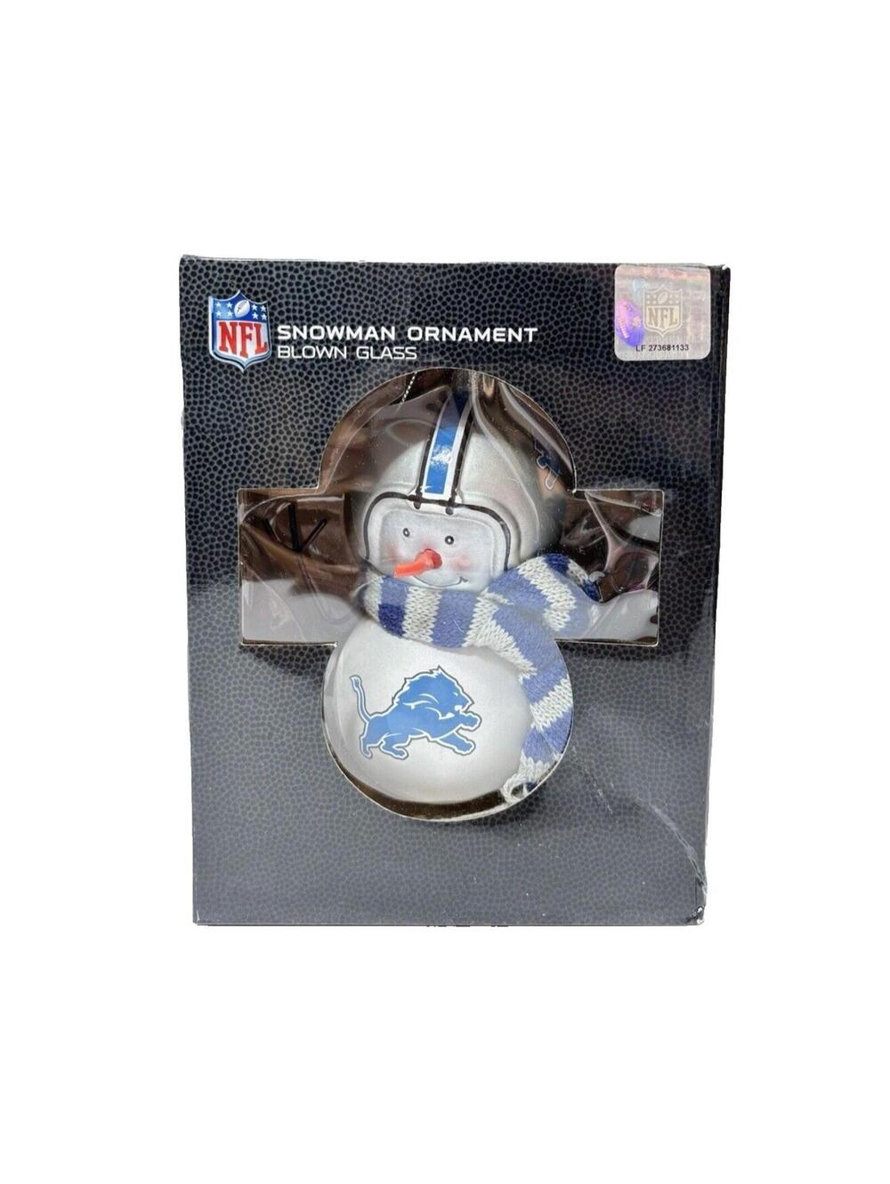 Glass NFL Detroit Lions Snowman Christmas Tree Football Ornament